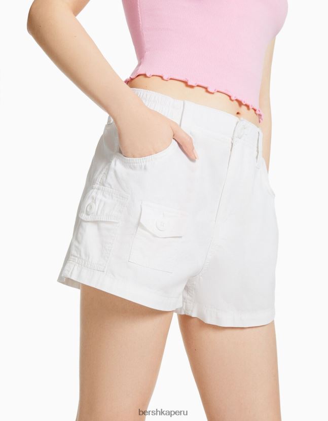 blanco Bershka unisexo bermudas multi cargo de algodón 806J6B4042