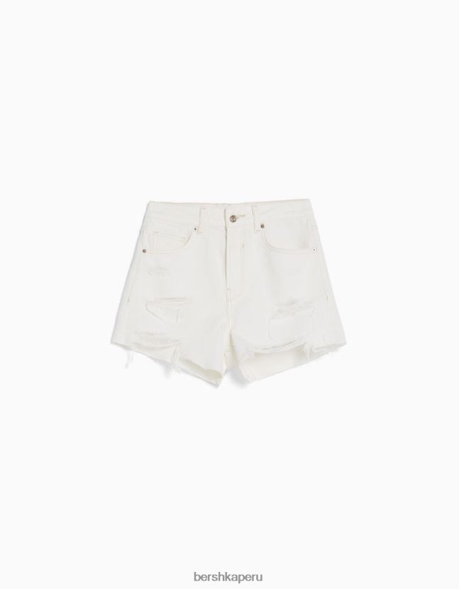 blanco Bershka unisexo shorts de mezclilla rotos con bolsillos 806J6B4043