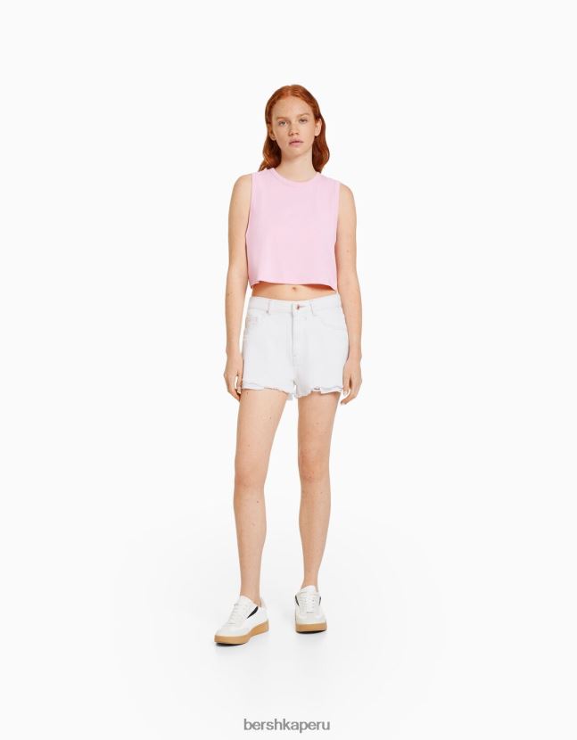 blanco Bershka unisexo shorts de mezclilla rotos vintage 806J6B4054