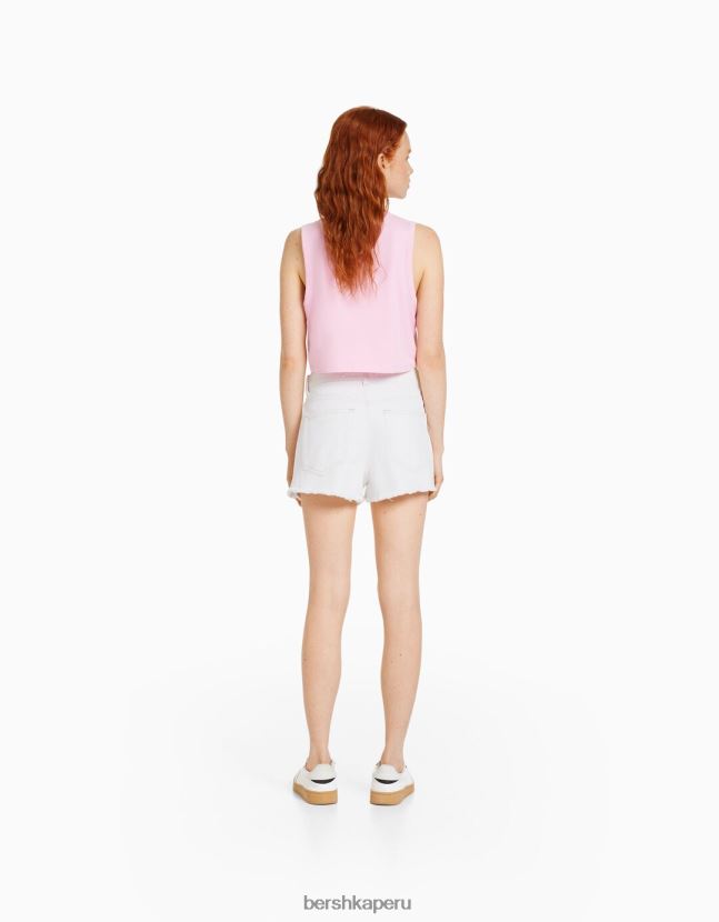 blanco Bershka unisexo shorts de mezclilla rotos vintage 806J6B4054