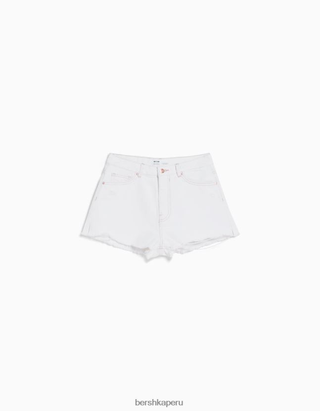 blanco Bershka unisexo shorts de mezclilla rotos vintage 806J6B4054