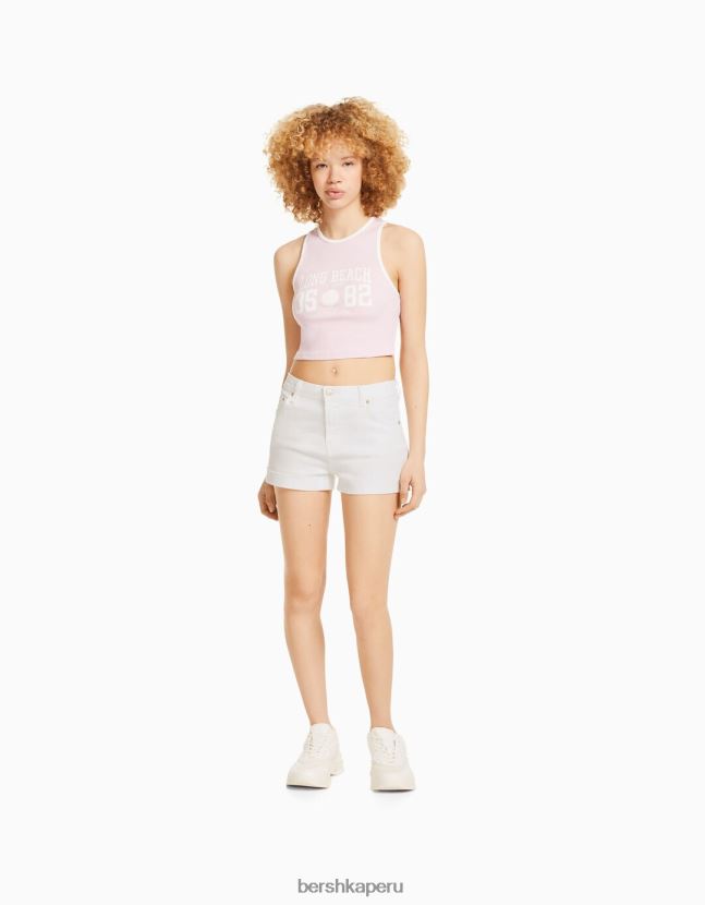 blanco Bershka unisexo shorts de sarga confort con dobladillos vueltos 806J6B4027