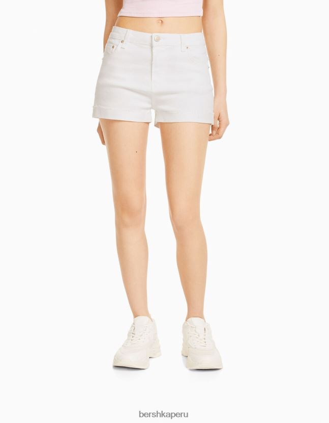 blanco Bershka unisexo shorts de sarga confort con dobladillos vueltos 806J6B4027