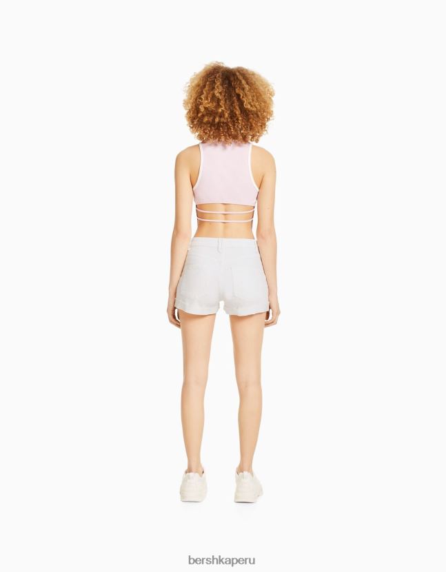 blanco Bershka unisexo shorts de sarga confort con dobladillos vueltos 806J6B4027