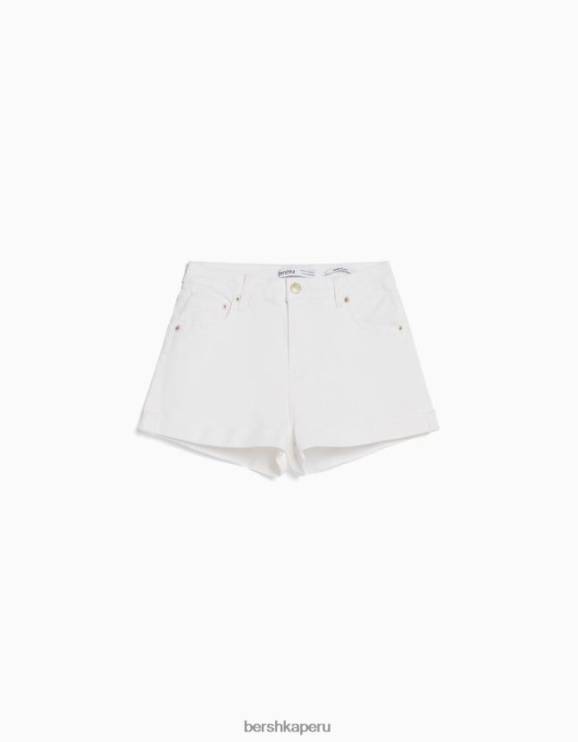 blanco Bershka unisexo shorts de sarga confort con dobladillos vueltos 806J6B4027