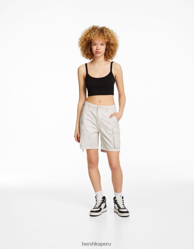 blanquecino Bershka unisexo bermudas cargo de algodón con tirantes 806J6B4025