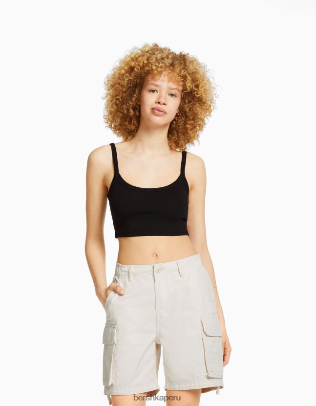 blanquecino Bershka unisexo bermudas cargo de algodón con tirantes 806J6B4025