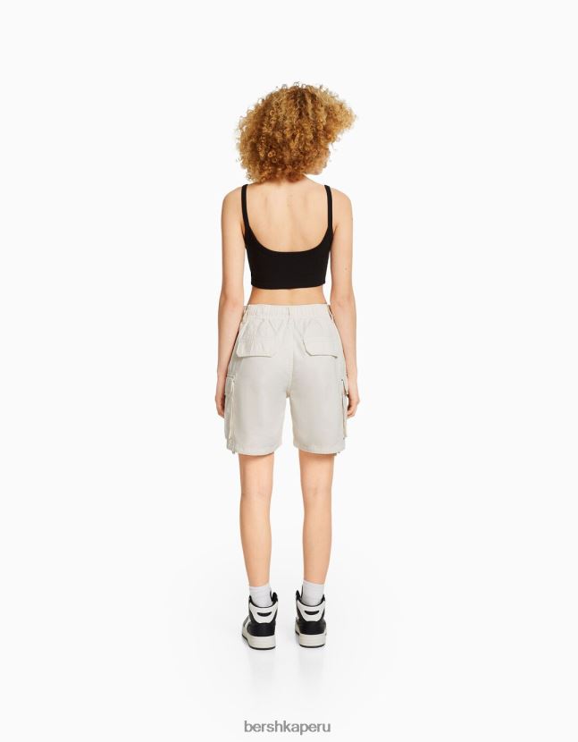 blanquecino Bershka unisexo bermudas cargo de algodón con tirantes 806J6B4025