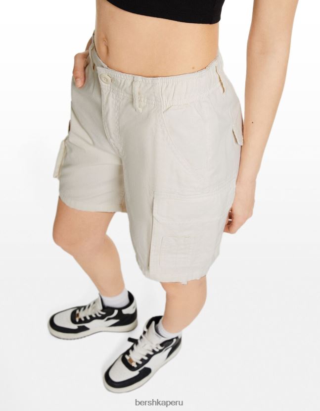 blanquecino Bershka unisexo bermudas cargo de algodón con tirantes 806J6B4025