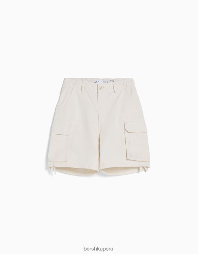 blanquecino Bershka unisexo bermudas cargo de algodón con tirantes 806J6B4025