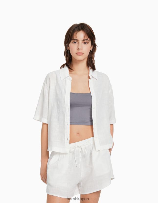 blanquecino Bershka unisexo shorts rústicos con elástico fruncido 806J6B4031
