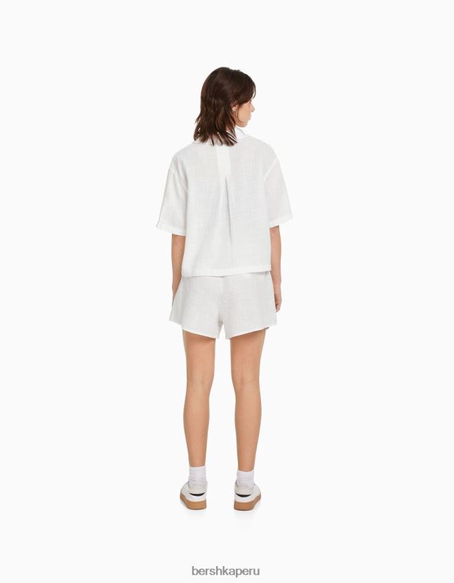 blanquecino Bershka unisexo shorts rústicos con elástico fruncido 806J6B4031