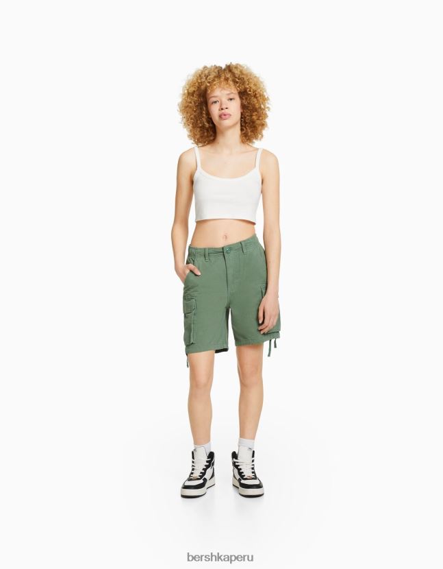 caqui Bershka unisexo bermudas cargo de algodón con tirantes 806J6B4024