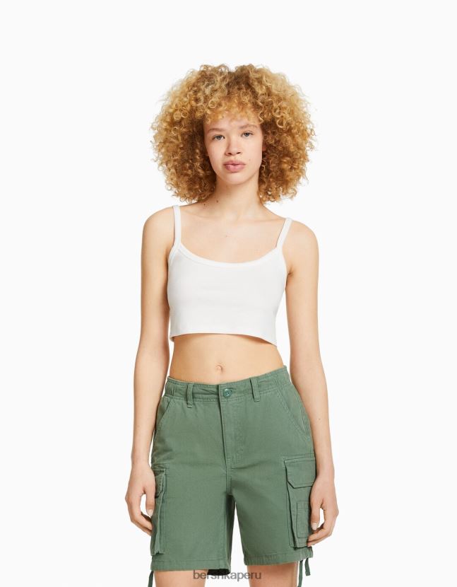 caqui Bershka unisexo bermudas cargo de algodón con tirantes 806J6B4024