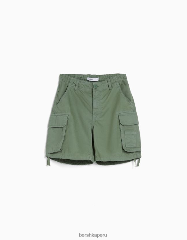 caqui Bershka unisexo bermudas cargo de algodón con tirantes 806J6B4024