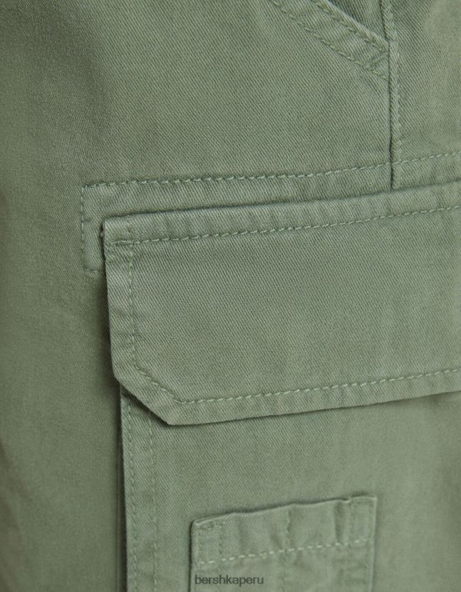 caqui Bershka unisexo bermudas cargo de algodón con tirantes 806J6B4024