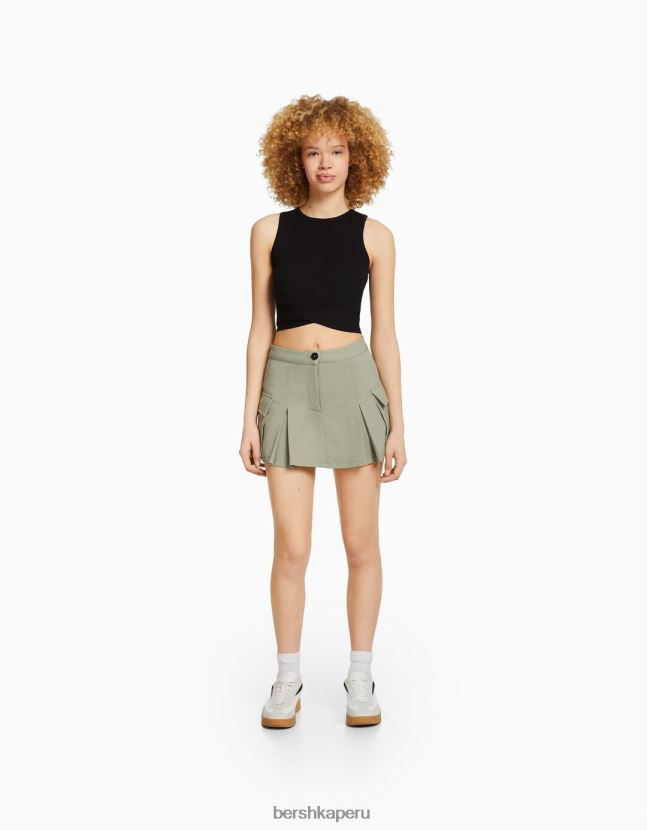 caqui Bershka unisexo falda pantalón cargo de sastre con bolsillos 806J6B4037