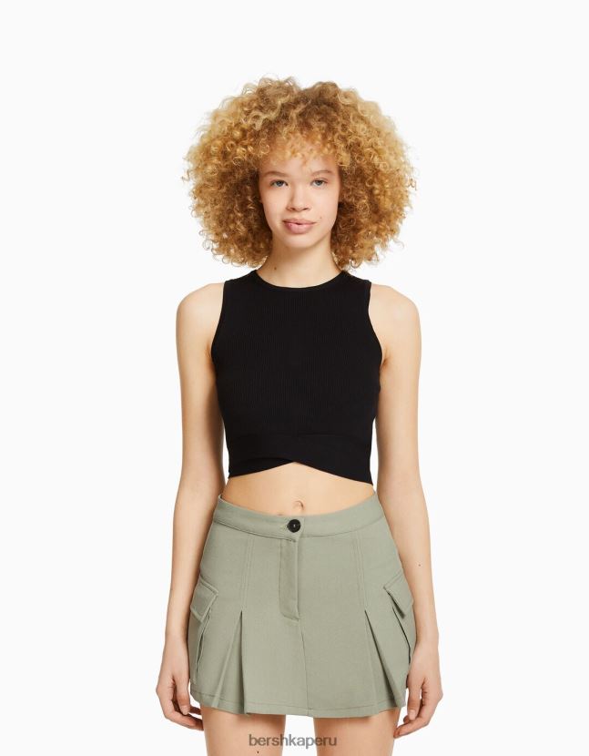 caqui Bershka unisexo falda pantalón cargo de sastre con bolsillos 806J6B4037