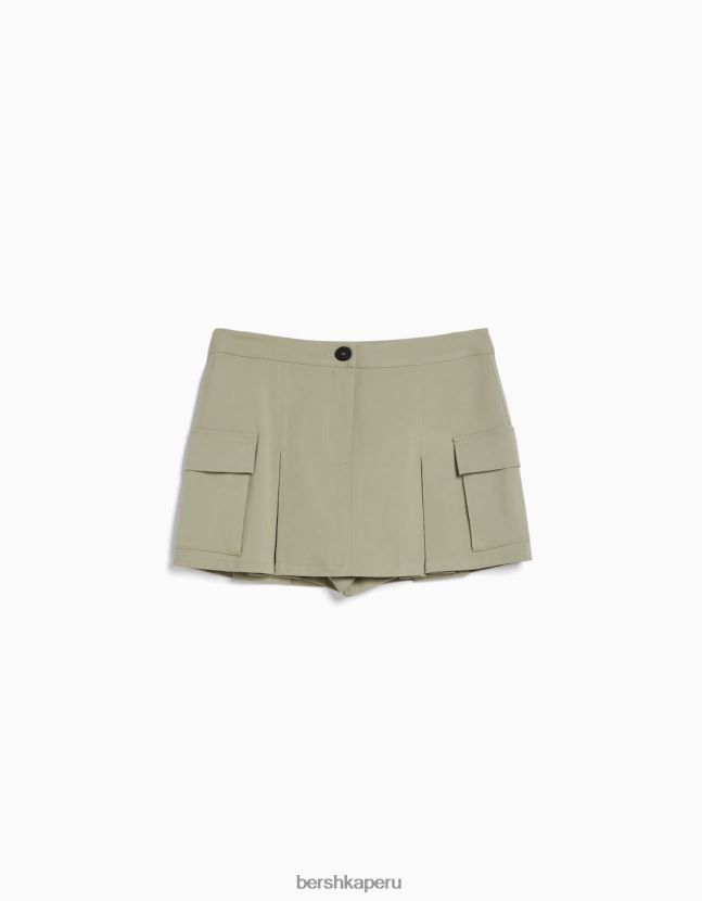 caqui Bershka unisexo falda pantalón cargo de sastre con bolsillos 806J6B4037