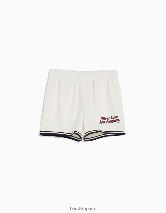 crema Bershka unisexo shorts de felpa estampados con ribetes 806J6B4061