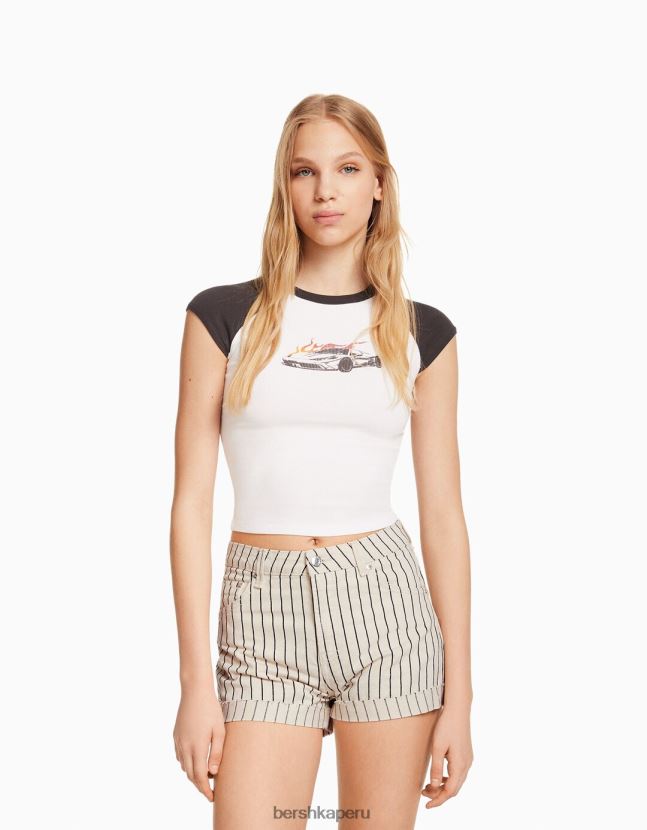 crema Bershka unisexo shorts de sarga confort con dobladillos vueltos 806J6B4028