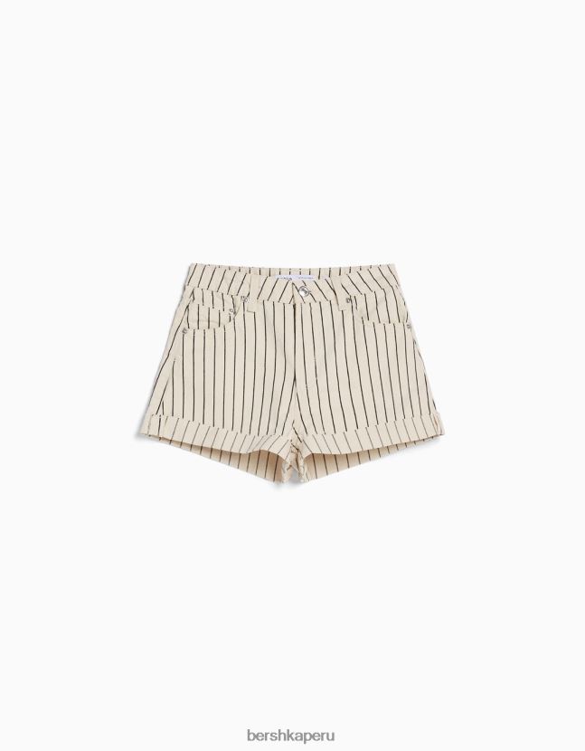 crema Bershka unisexo shorts de sarga confort con dobladillos vueltos 806J6B4028