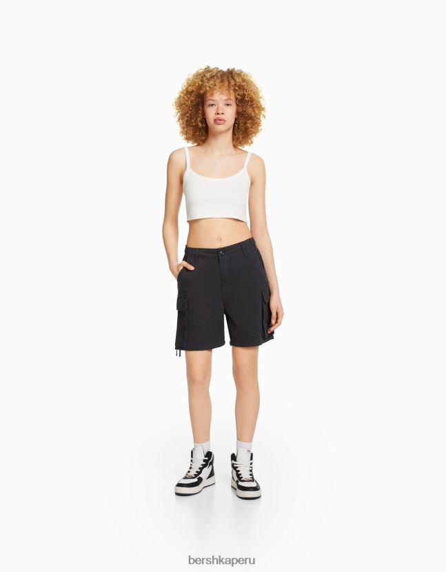 gris oscuro Bershka unisexo bermudas cargo de algodón con tirantes 806J6B4026