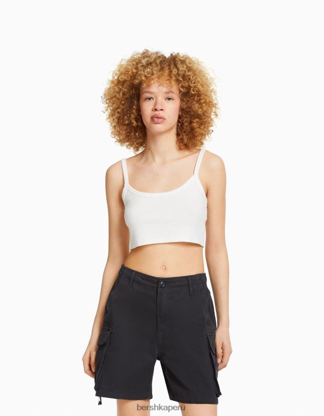 gris oscuro Bershka unisexo bermudas cargo de algodón con tirantes 806J6B4026