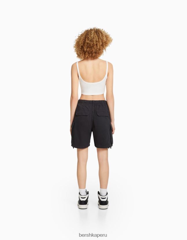 gris oscuro Bershka unisexo bermudas cargo de algodón con tirantes 806J6B4026