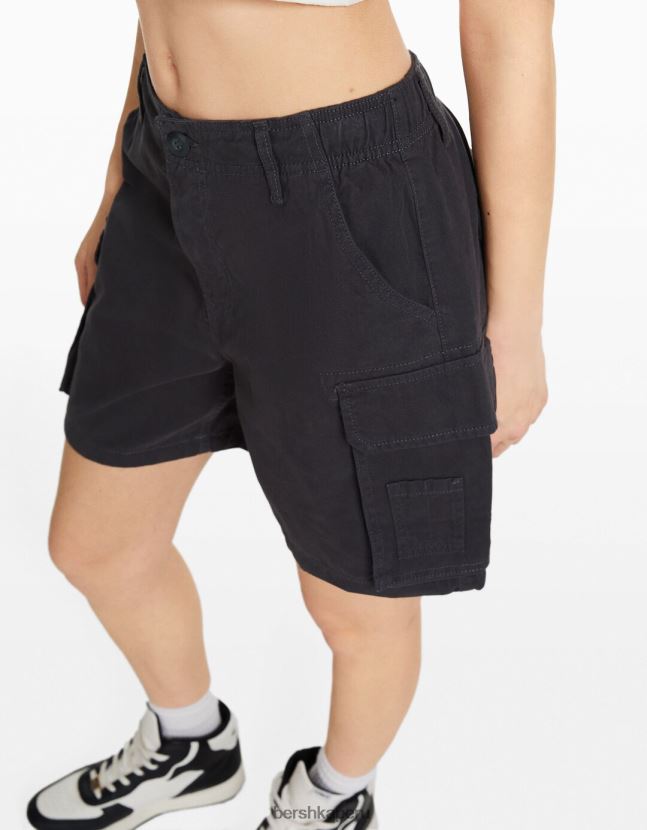 gris oscuro Bershka unisexo bermudas cargo de algodón con tirantes 806J6B4026