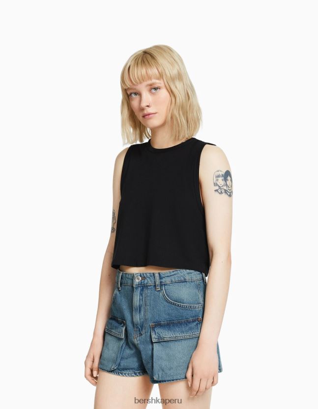 lavado azul Bershka unisexo shorts de mezclilla cargo 806J6B4009