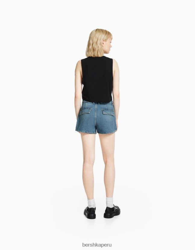 lavado azul Bershka unisexo shorts de mezclilla cargo 806J6B4009