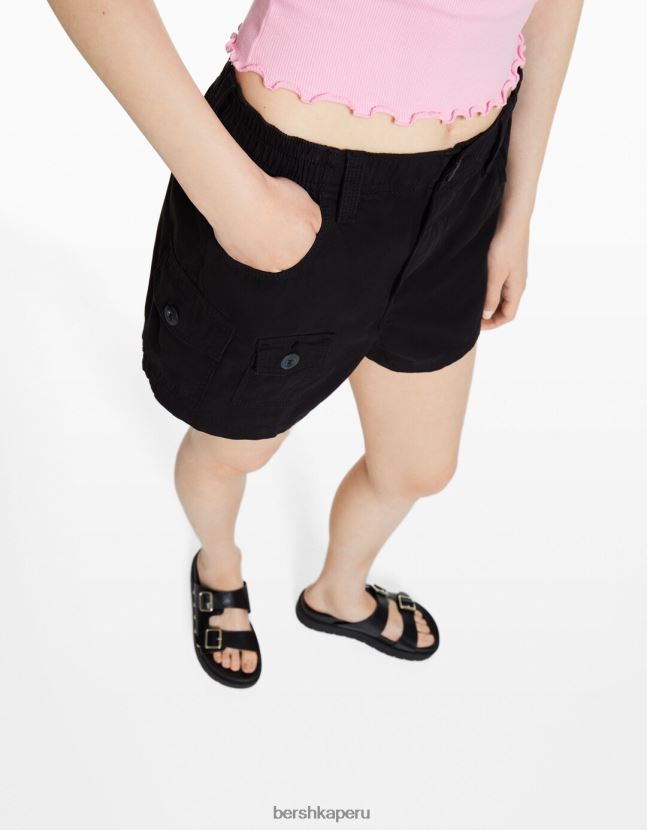 negro Bershka unisexo bermudas multi cargo de algodón 806J6B4041