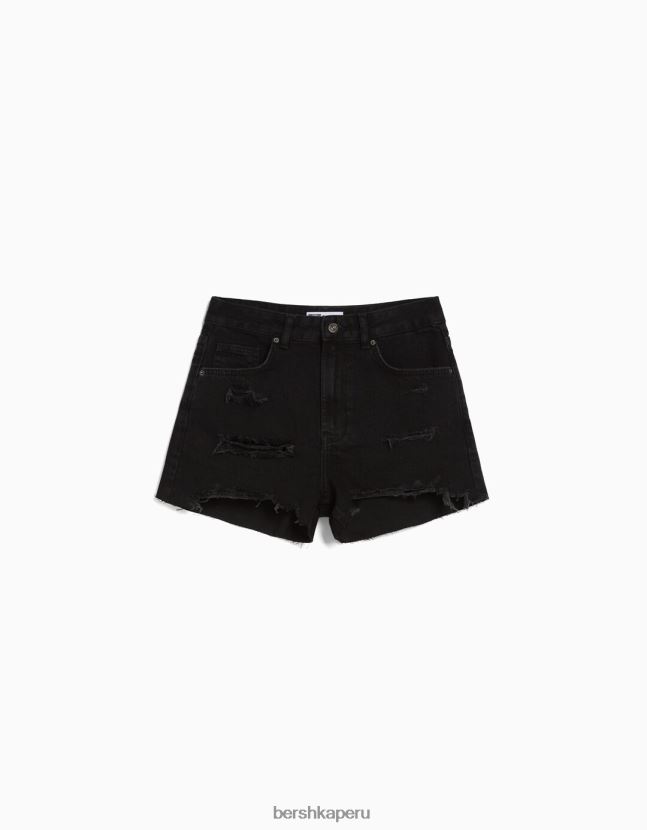 negro Bershka unisexo shorts de mezclilla rotos con bolsillos 806J6B4045