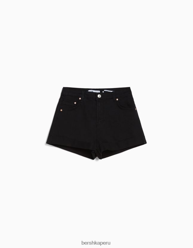 negro Bershka unisexo shorts de sarga confort con dobladillos vueltos 806J6B4029