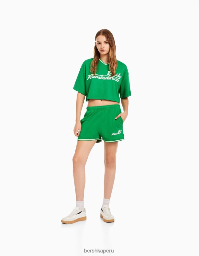 verde Bershka unisexo shorts de felpa estampados con ribetes 806J6B4062