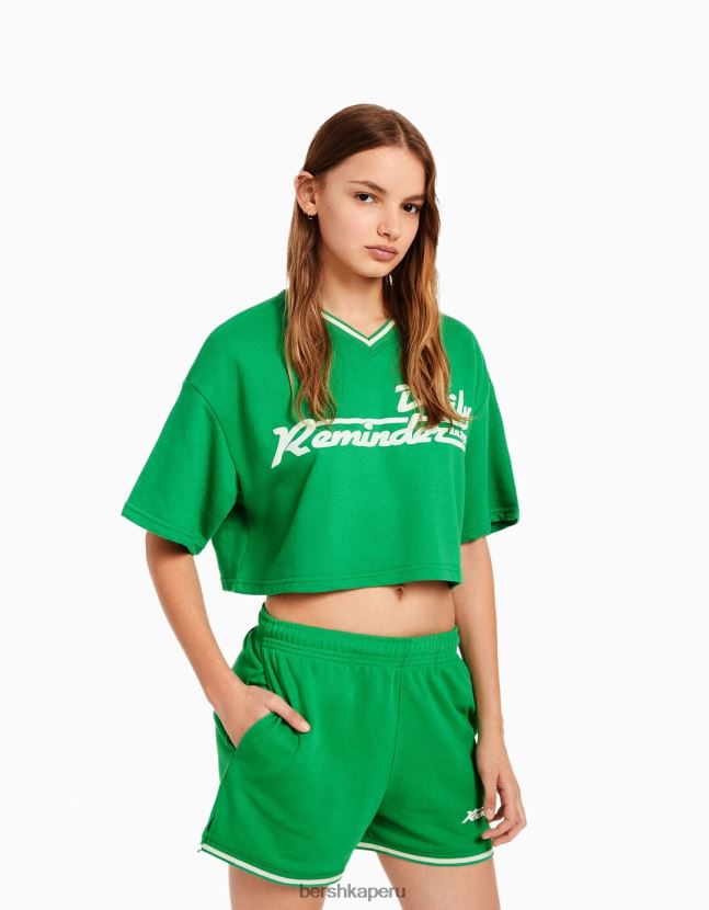 verde Bershka unisexo shorts de felpa estampados con ribetes 806J6B4062