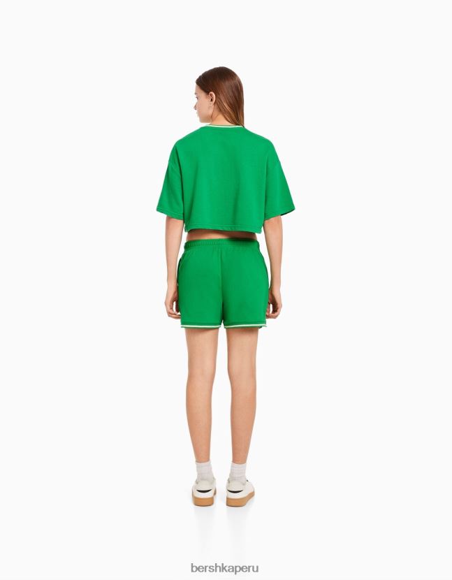 verde Bershka unisexo shorts de felpa estampados con ribetes 806J6B4062