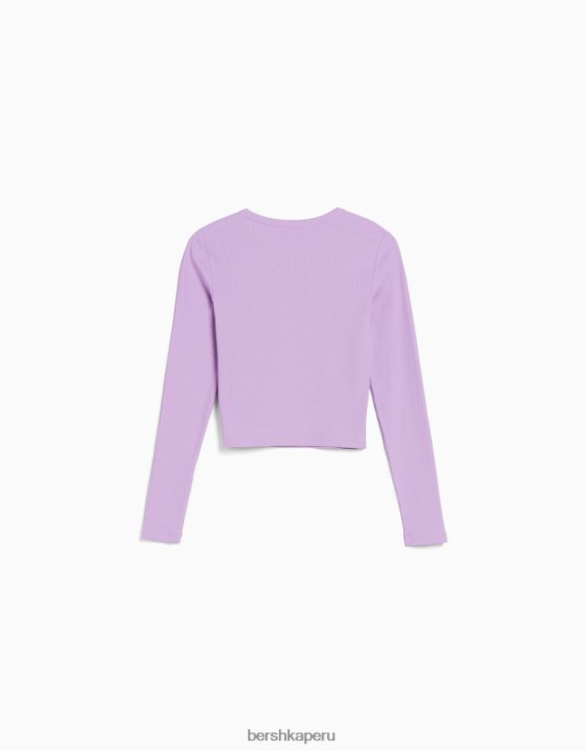 Violeta Bershka unisexo camiseta de manga larga de canalé 806J6B3805
