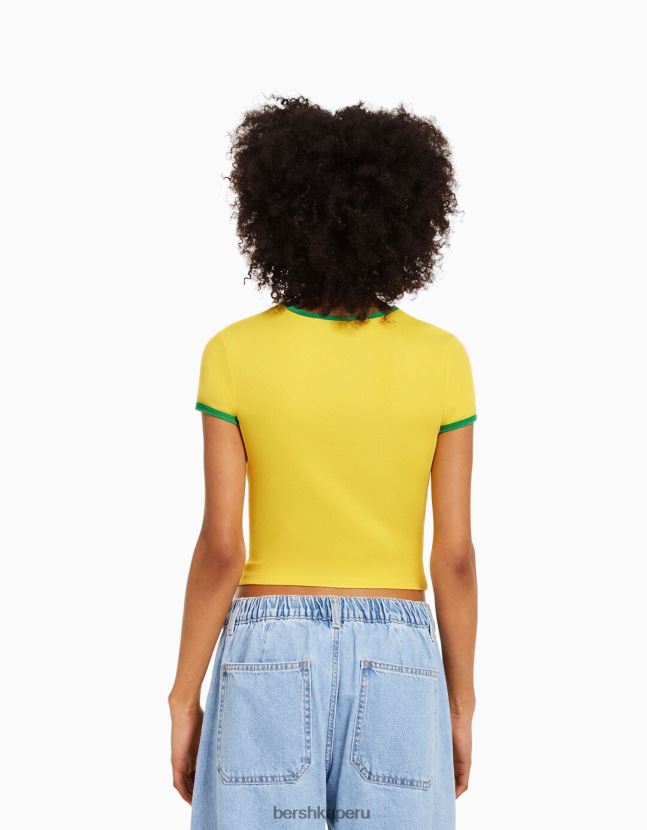 amarillo Bershka unisexo camiseta de manga corta con estampado 806J6B3732