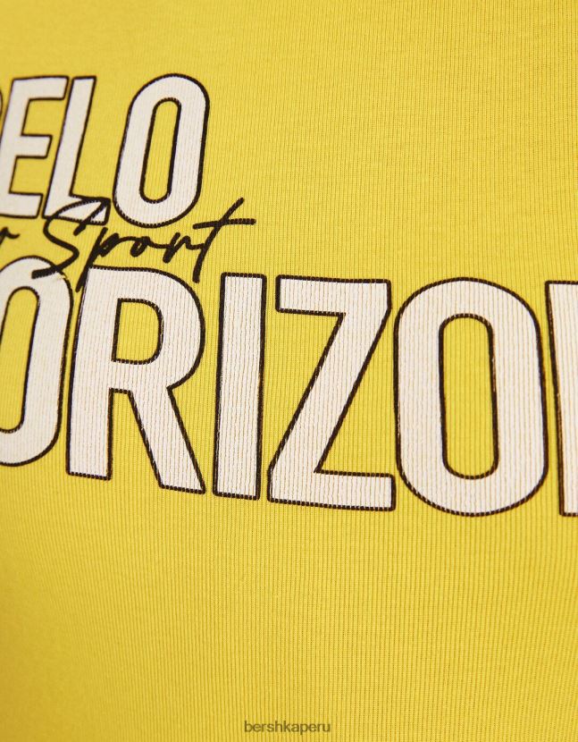 amarillo Bershka unisexo camiseta de manga corta con estampado 806J6B3732