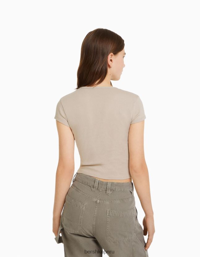 arena Bershka unisexo camiseta de canalé manga corta 806J6B3718