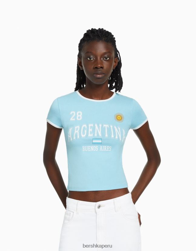 azul Bershka unisexo camiseta de manga corta con estampado 806J6B3736