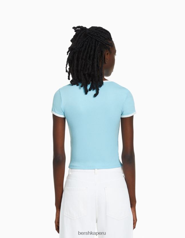 azul Bershka unisexo camiseta de manga corta con estampado 806J6B3736