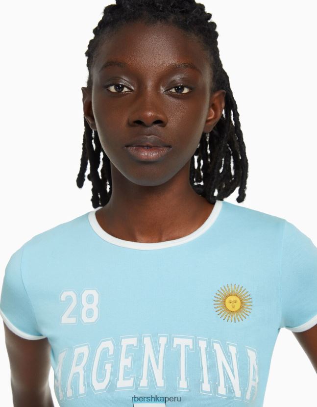 azul Bershka unisexo camiseta de manga corta con estampado 806J6B3736