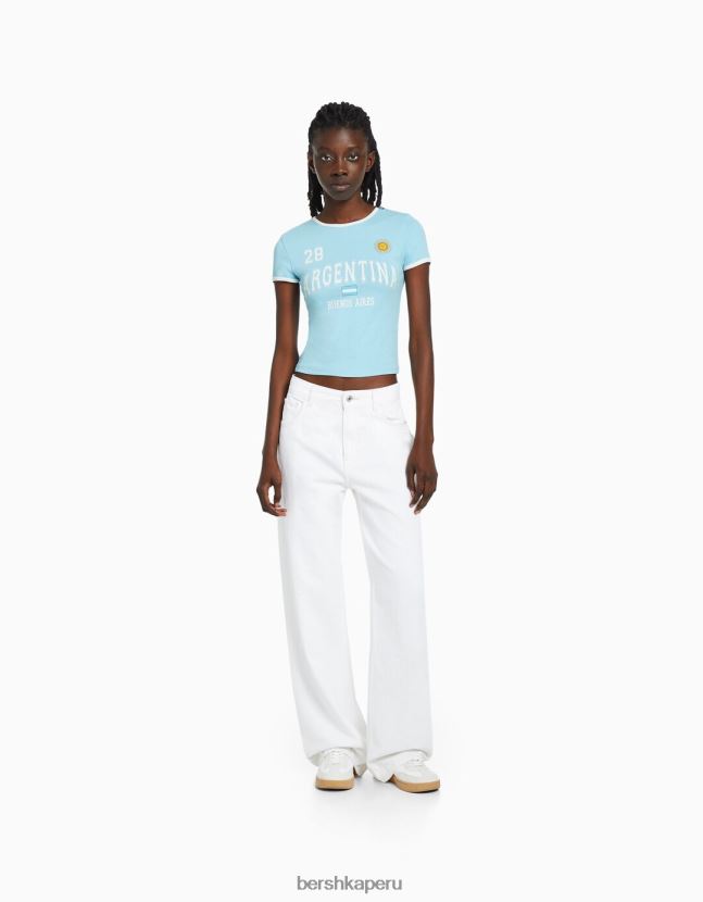 azul Bershka unisexo camiseta de manga corta con estampado 806J6B3736