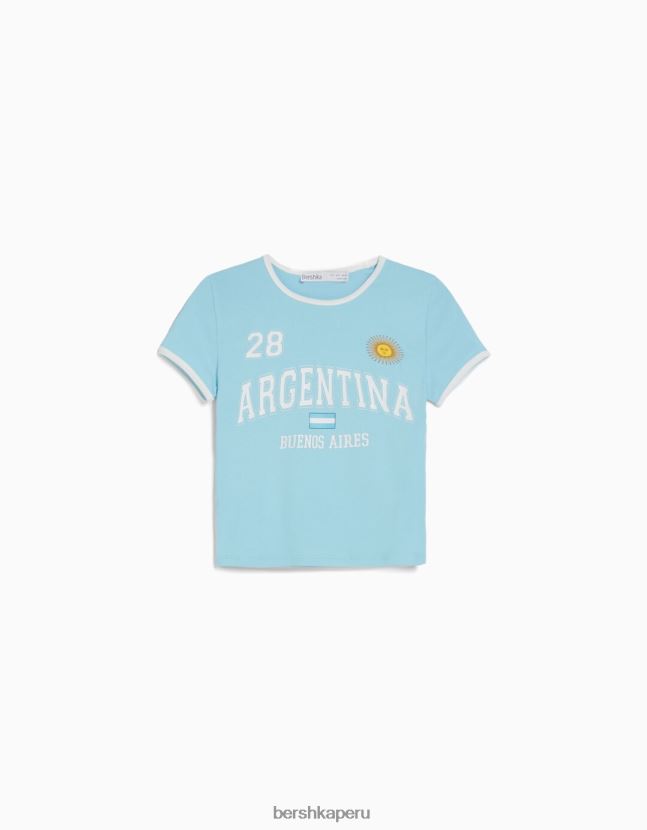 azul Bershka unisexo camiseta de manga corta con estampado 806J6B3736