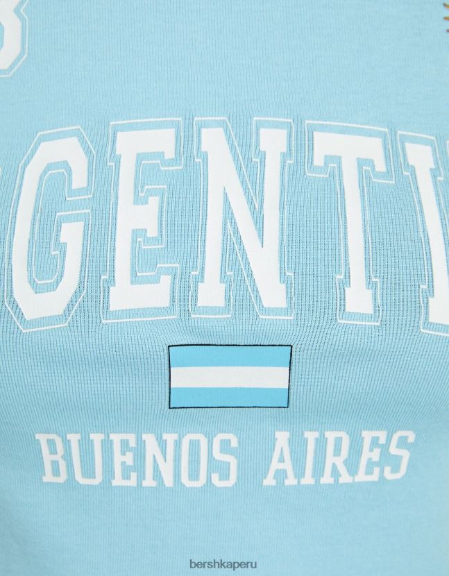 azul Bershka unisexo camiseta de manga corta con estampado 806J6B3736