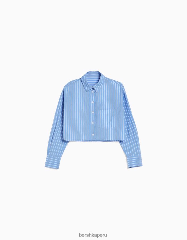 azul claro Bershka unisexo camisa corta de popelín de manga larga 806J6B3807