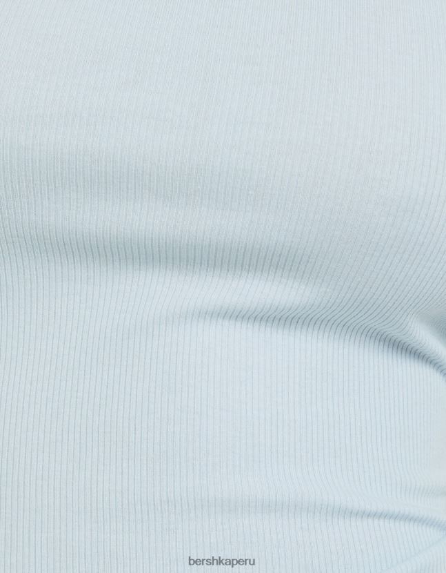 azul claro Bershka unisexo camiseta de canalé manga corta 806J6B3716